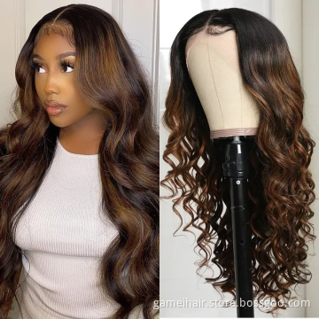 wholesale frontal custom wigs 100% human hair13X4" HD transparent Lace body Wave Piano color Hair closure brazilian virgin wigs